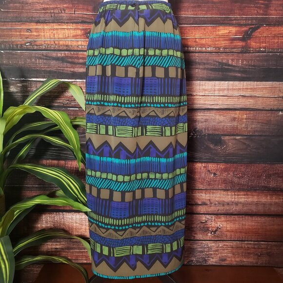 Joan Leslie Vintage Maxi Wrap Skirt 10 Petite Aztec Print Zip Back Boho - Picture 4 of 8